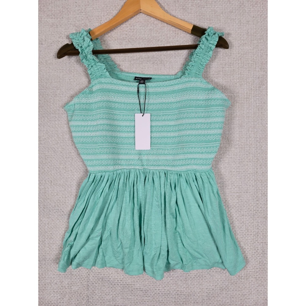 City‎ Chic Seafoam Smocked Striped Ruffle Strap Top Women's Medium
